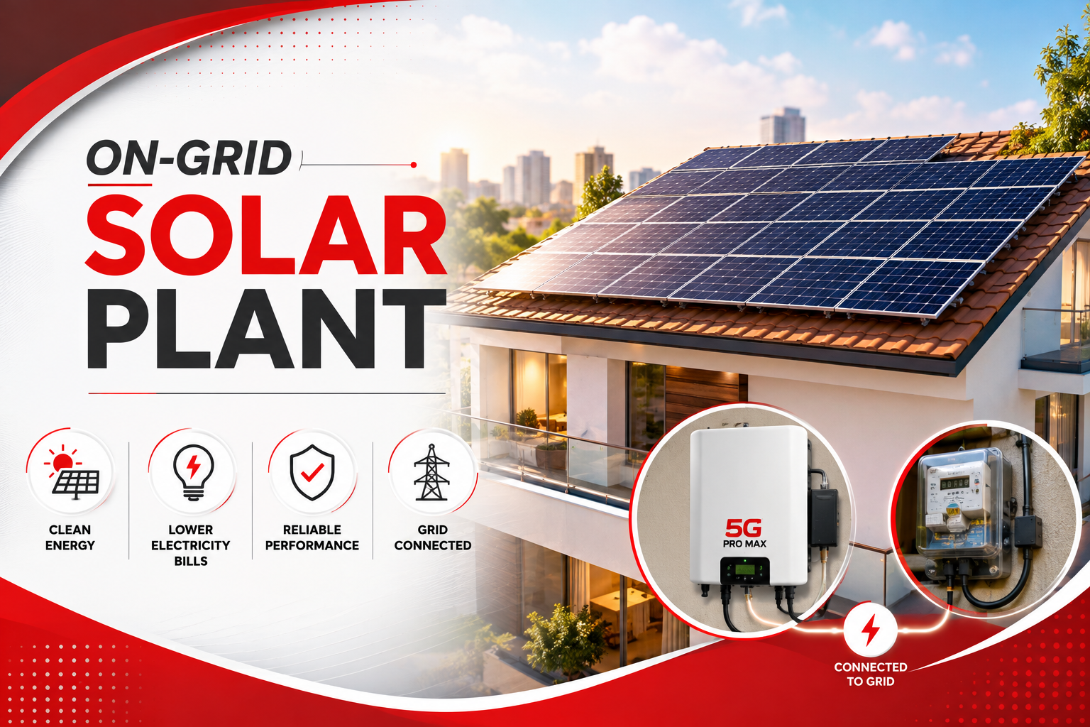On-grid solar plant connected to the utility grid