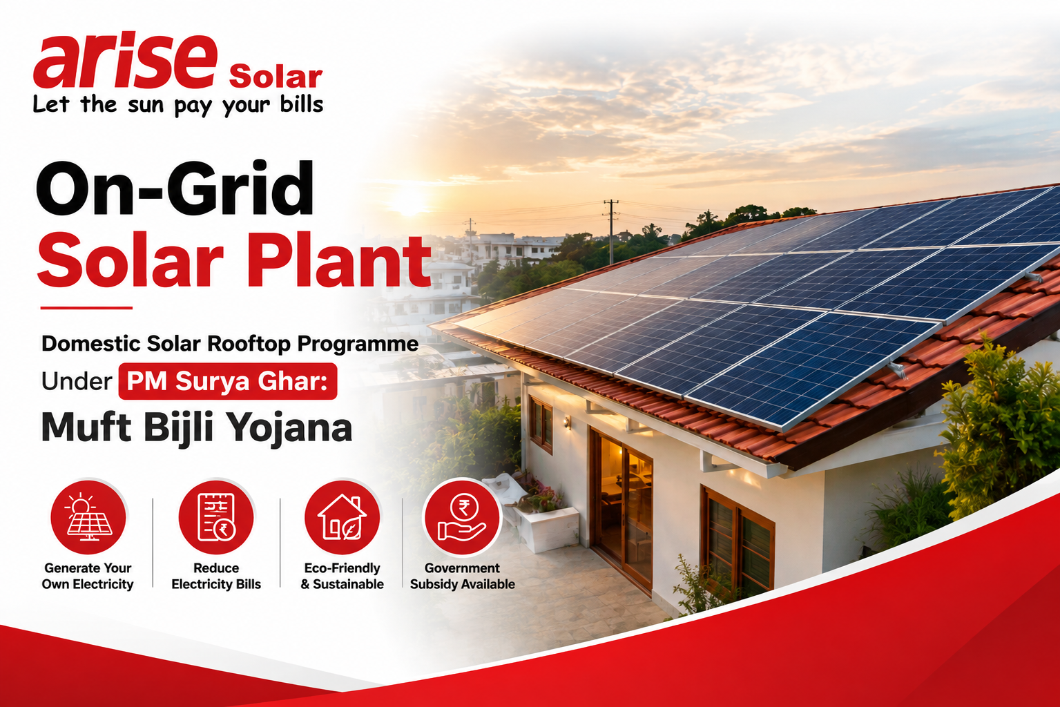 Residential rooftop on-grid solar system installed on a home
